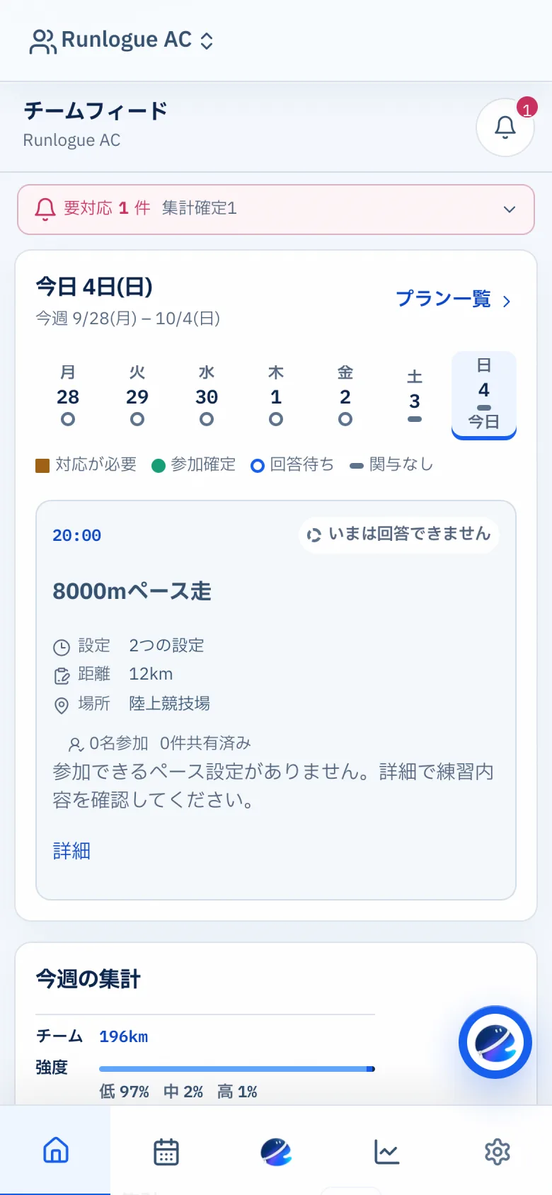 チームのホームの画面